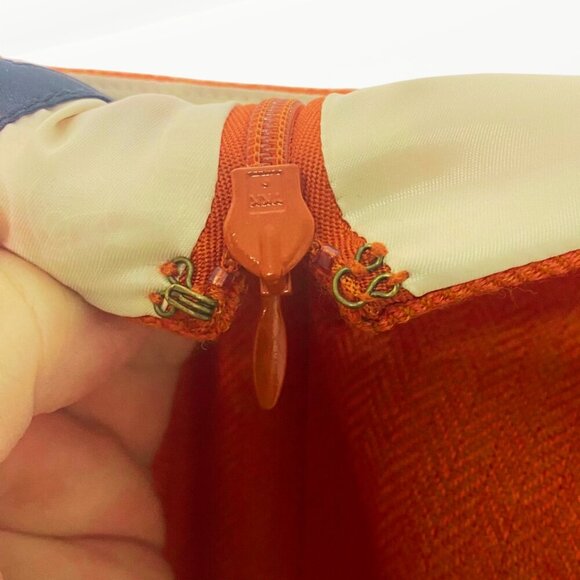 J. Crew Burnt Orange, Herringbone, Midi, Wool Skirt w/ Decorative Buttons, Sz 4 - Picture 8 of 11